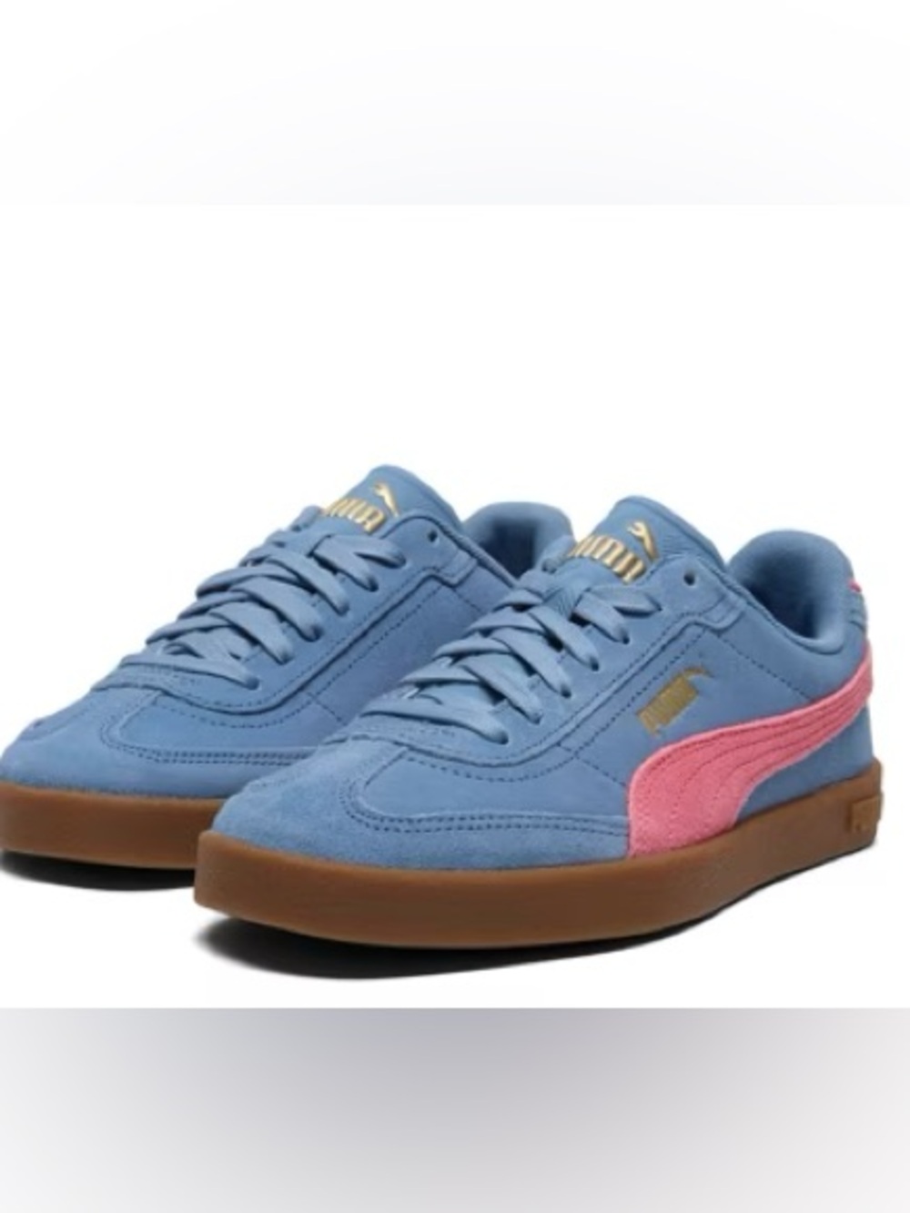 Puma Blue Suede Sneakers with Pink Formstrip and Gum Sole